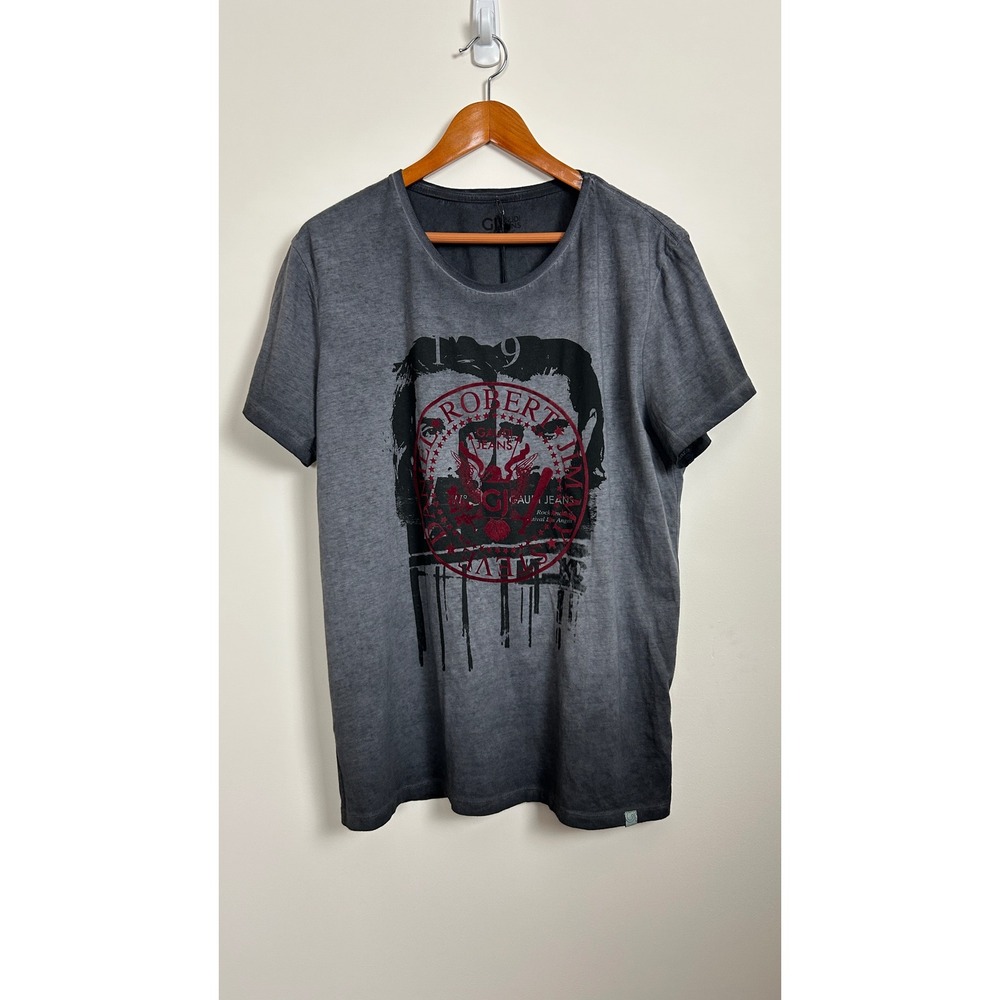 Gaudi Jeans‎ T-Shirt Mens XL Grey Graphic Print Short Sleeve Crew Neck NWT